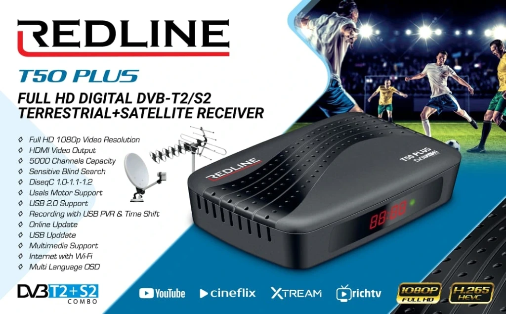 DECODEUR REDLINE T50 PLUS COMBO TNT T2- SATELITE S2