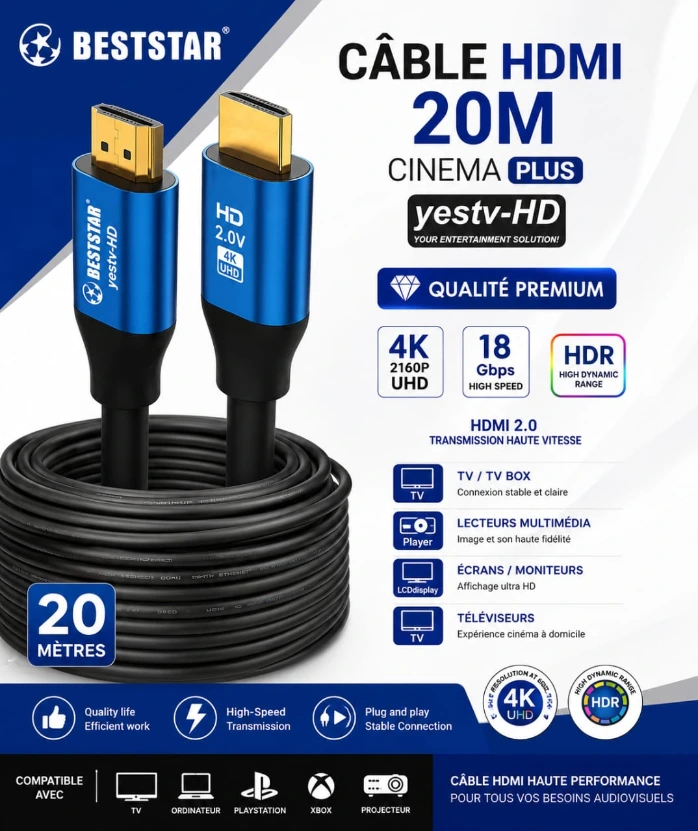 câble HDMI 20 mètres 4k