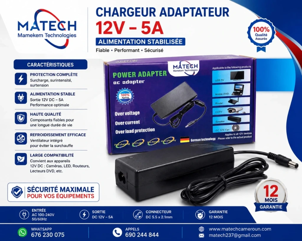 TRANSFORMATEUR CHARGEUR 12V -5A